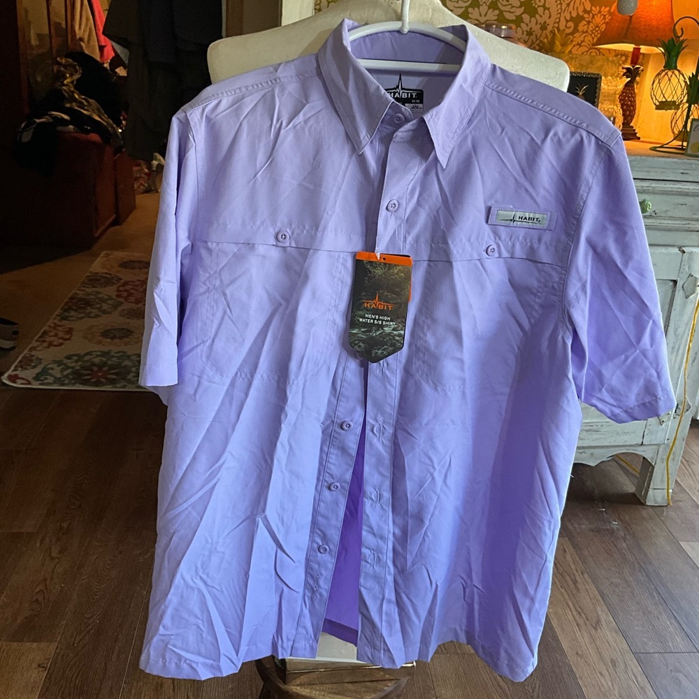 Purple Casual Button Down Shirt Lightweight Short Sleeve